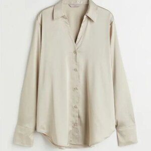 H&M Satin Button Down - Cream Champagne - Size L